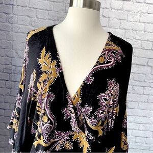 Free People Floral Top Shirt Blouse Flowy Side Ties Butterfly Sleeves Womans M L